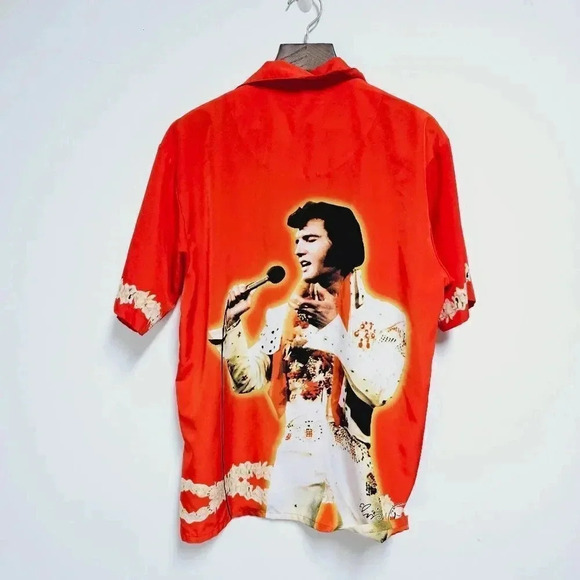 Elvis Presley vintage rare button front Hawaiian photo shirt Large - Picture 2 of 11